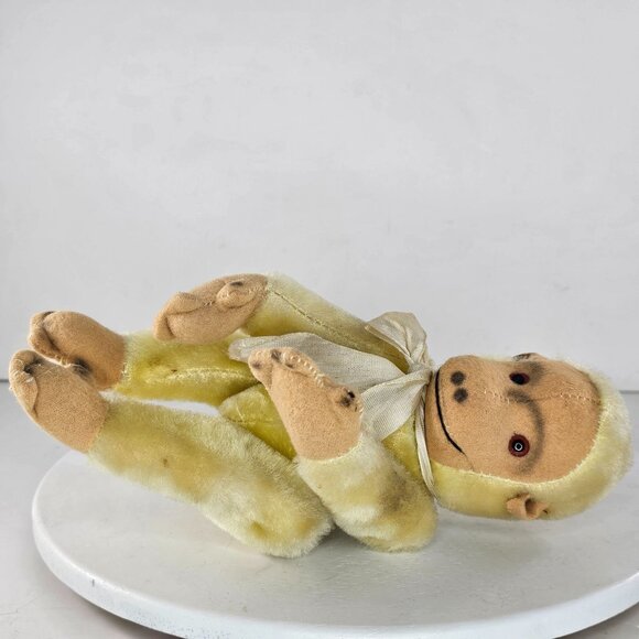 Vintage Japan Mohair Monkey Plush Toy With Ribbon Articulated - Picture 5 of 8